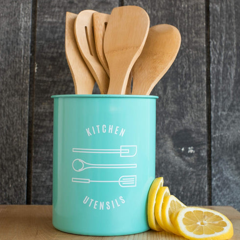 Now Designs Turquoise Powder-Coated Steel Utensil Crock