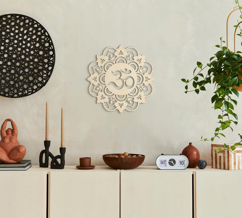 Fourth Level MFG 12" Sacred Om Wood Wall Art - Sacred Geometry Mandala, Zen Home Decoration for Yoga and Meditation