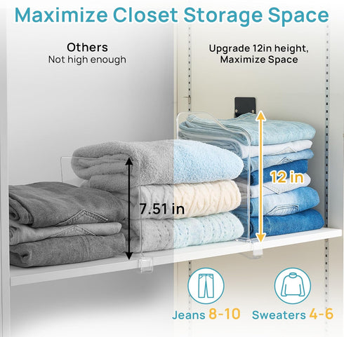 4 Pack 12in Closet Closet 12in Vtopmart Height Shelf Dividers for Organization, Clear Plastic Shelf Dividers of Upgrade
