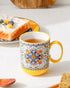 Set 6 14 oz HENXFEN LEAD Boho Ceramic Coffee Mugs of Porcelain Cups for Latte, Cappuccino, Tea & Cocoa Microwave