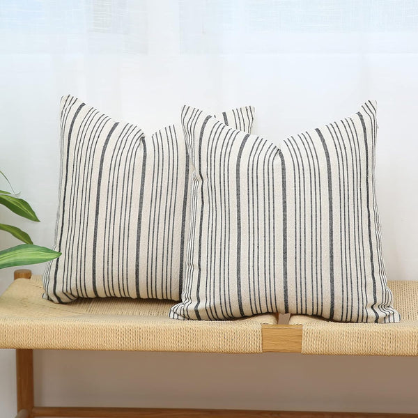 Kiuree Black and Beige Farmhouse Throw Pillow Covers, Set of 2 Decorative Square Pillow Cases for Sofa, Couch, Bedroom