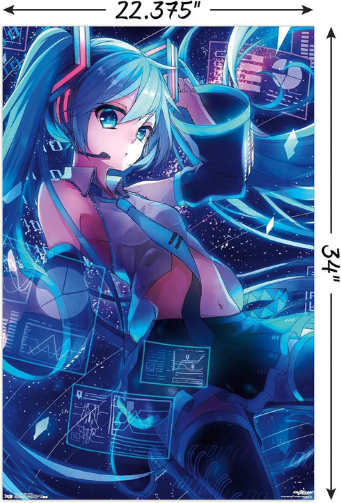 Trends International Hatsune Miku Screens Wall Poster, 22.375" x 34", Poster & Mount Bundle