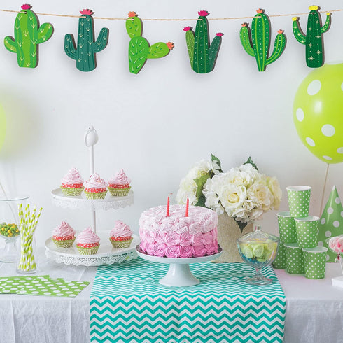 24 Pcs Cactus Cutouts Wooden Ornaments | Summer Themed Party Banner DIY Green Decoration for Mexican Birthday Baby