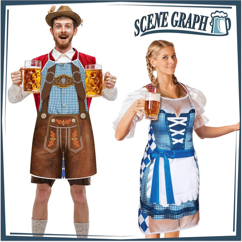 Hillban 2 Pcs Oktoberfest Mardi Gras Apron Couples Cooking Aprons, German Party Costume for BBQ