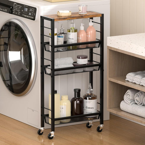 Wheels,4-Tier Narrow Storage Cart with Narrow Kitchen Carts Slim Rolling Cart,Skinny Storage Cart for Small