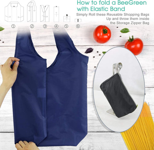 BeeGreen 20 Pack 50LBS Navy Blue Reusable Grocery Bags with Storage Pouch Wholesale Reusable Shopping Bags Bulk w
