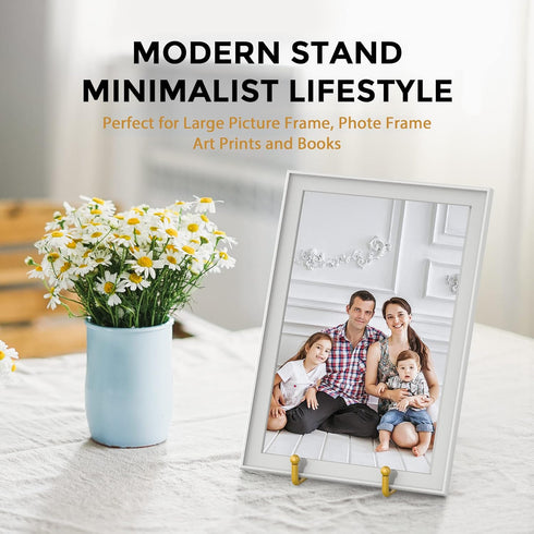 TR-LIFE 4 Pack 10 Inch Gold Large Plate Stands for Display, Metal Picture Frame Holder + Small Easels