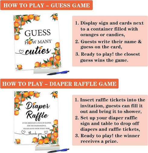 50 1 50 Senfaro Little Cutie Orange Diaper Raffle Tickets and Sign Baby Shower Games Orange Theme Guess How Many Cuties