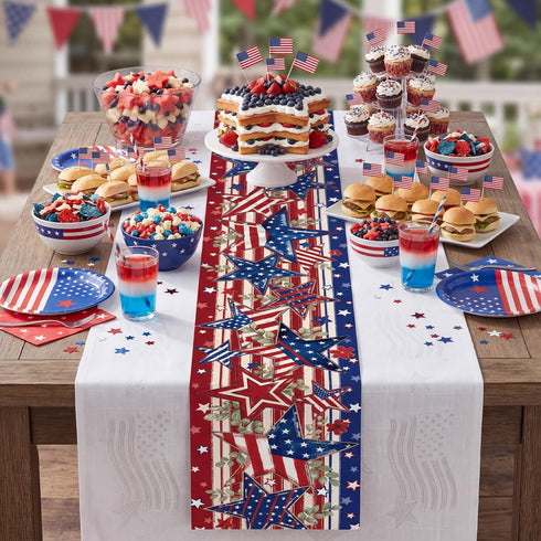 4th Party(71 13 Inch) of July Table Runner, America Patriotic Memorial Day Table Runner Decorations, Independence Day