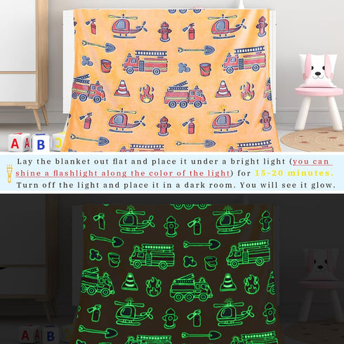 1-3 3-5, 3-10, 50" 60" Gdindff Toddler Blankets for Boys, Firetruck Toys for Toddler Fire Truck Glow in the Dark