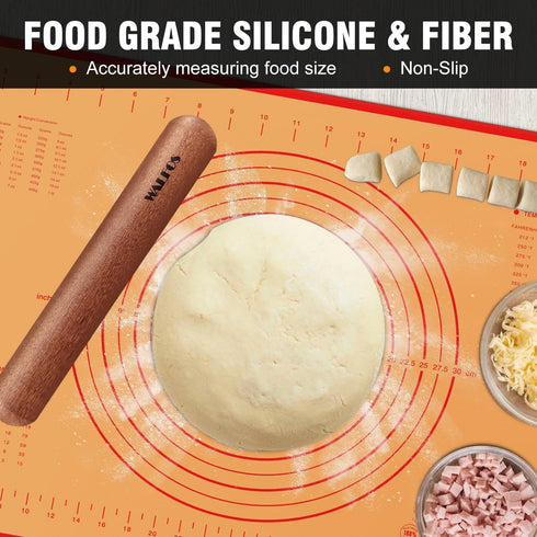 Walfos Mini Rolling Pin Set, Small Natural Wooden Rolling Pins with Non-Stick Silicone Baking Mat for Dough