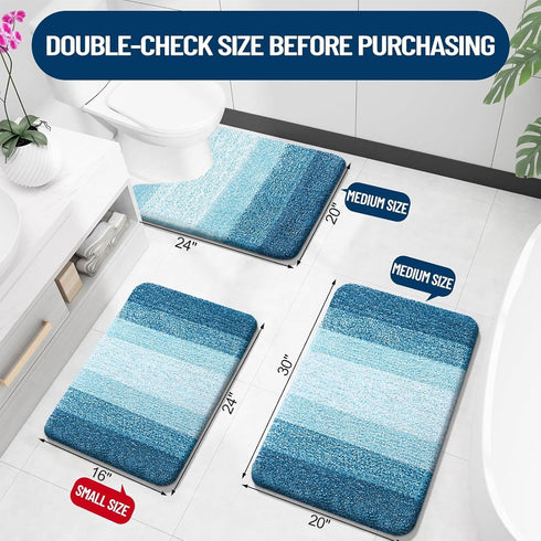 OLANLY U-Shaped Toilet Rugs 24x20 - Extra Soft Absorbent Microfiber Non-Slip Plush Shaggy Bath Mat in Peacock Blue