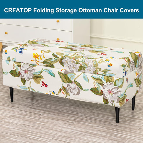 Bands,M,02 CRFATOP Printed Rectangle Ottoman Stool Cover Stretch Folding Storage Footstool Bench Slipcovers Upholstered