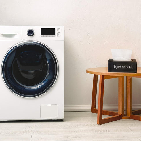 AuldHome Farmhouse Dryer Sheet Dispenser (Black) - Enamelware Fabric Softener Sheet Holder for Countertop Laundry Room.