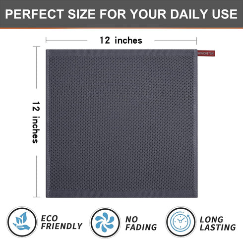 Kitinjoy 100% Cotton Kitchen Dish Cloths, 6 Pack Waffle Weave Ultra Soft Quick Drying Towels, Dark Grey