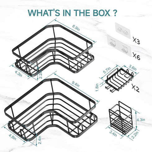 5-Pack, Veken Corner Shower Caddy Advanced Rustproof Design, No Drilling Adhesive Shelves, Rack with Soap Holder, Large