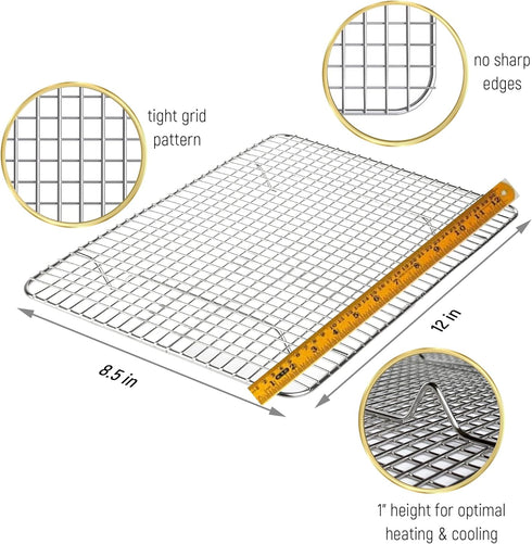 KITCHENATICS Small Cooling Rack for Cooking & Baking, Oven Safe Stainless Steel, Fits Quarter Sheet Pan, 8.5" x 12"