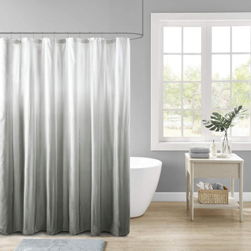 Madison Park Ara Shower Curtain, Modern Bathroom Decor, Seersucker Design Ombre Print, Fabric Privacy Screen, Machine