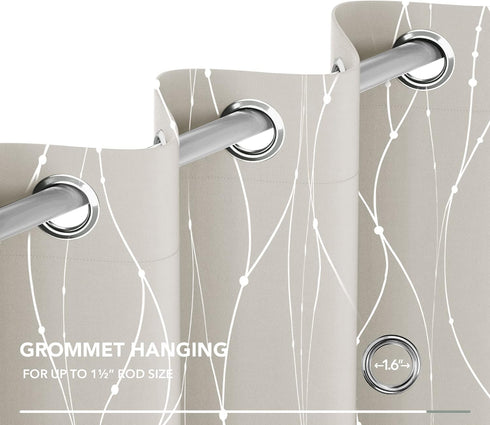 52 63 Inch Set 2 Deconovo Beige Curtains for Living Room, Thermal Insulated Soundproof Drapes with Wave Dot Silver