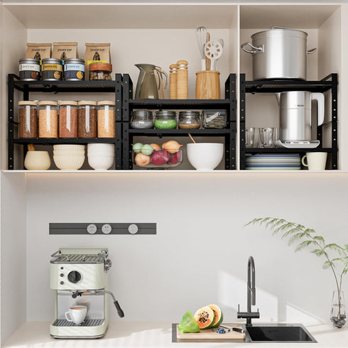 Expandable, Adjustable & Stackable Spice Rack, Metal Pantry Storage Shelves, Cabinet Kitchen Countertop Organizer