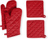 Native Fab Pot Holders and Oven Mitts Set - 4-Piece Kitchen Heat Resistant Cotton Set in Red