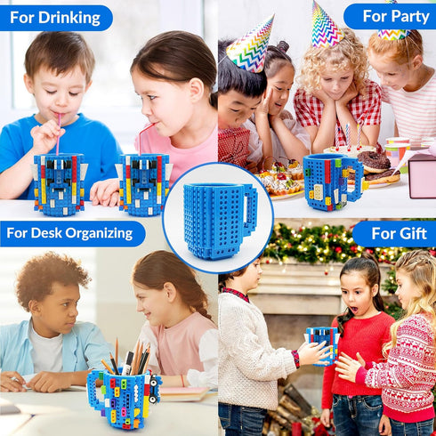 Lumsburry Build-on Brick Coffee Mug, Funny DIY Novelty Cup with Building Blocks Creative for Kids Men Women Xmas