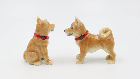 Fine Porcelain Shiba Inu Dog Salt and Pepper Shakers Set, 3-5/8" L - 20777