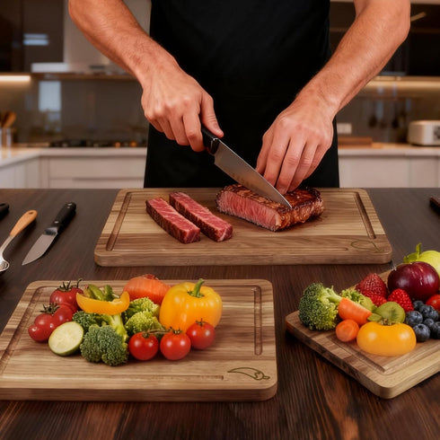 Amitlimate Set 3 Acacia Wood Cutting Board for Kitchen,Built-In Handles with Juice Groove Chopping,Large Medium Small
