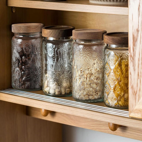 Yiluokuang 34 OZ Set Counter Airtight Glass Storage Jar with Bamboo Lid - Vintage Glass Jar Vintage Food Containers