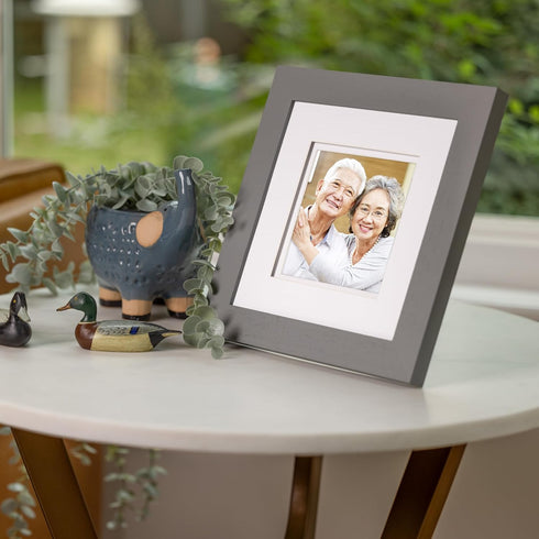 Gallery Solutions 8"x8" Flat Grey Wall Frame with Double White Mat for 5"x5" Photos