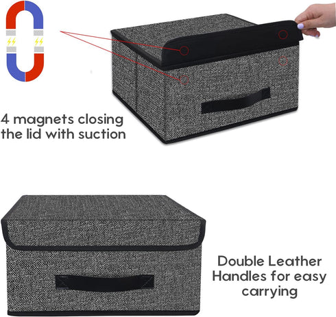 Onlyeasy Foldable Storage Bins with Lid, Pack of Two Storage Box Cube Cubby Basket Closet Organizer with Leather