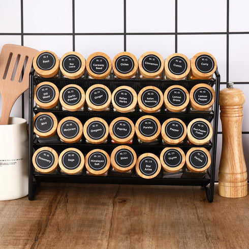 24Pcs,Seasoning Set,Kitchen Set,Seasoning DIMBRAH Spice Jars with Label Containers,Glass Spice Jars with Bamboo