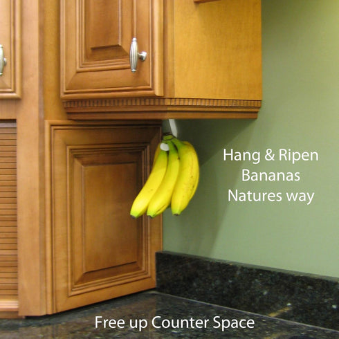 Banana Hook Hanger by Gadjit (2 Pack) - Under Cabinet Hook to Hang Bananas, Prevents Bruising