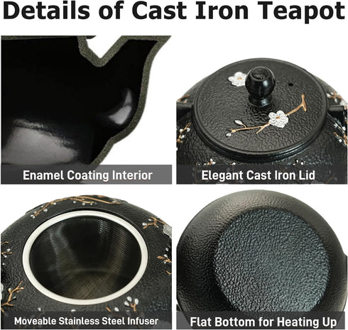 27oz Tea(800ML) YJX Small Cast Iron Teapot for Stovetop, Japanese Tetsubin with Enamel, Beautiful Decorative Tea Pot