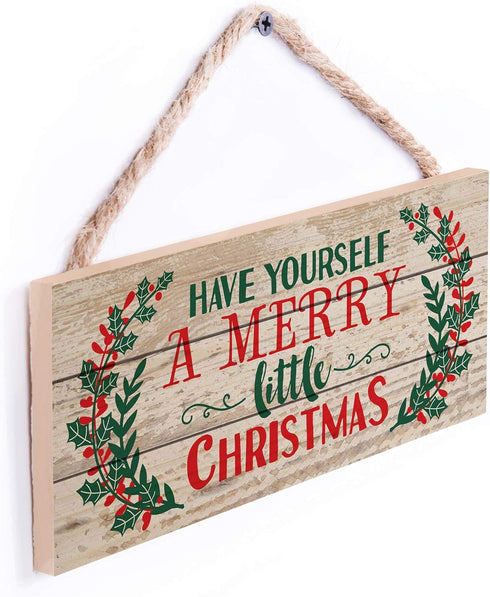 Have Yourself a Merry Little Christmas Hanging Sign, 5 x 10 Wood Plank Design