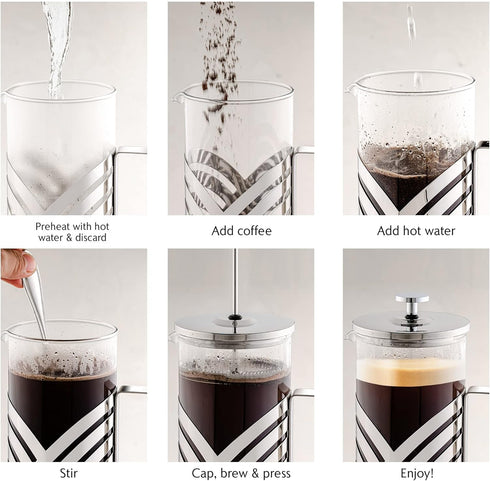 OVENTE 20 Ounce French Press Coffee Maker, Heat Resistant Borosilicate Glass, 4 Level Stainless Steel Filter System,