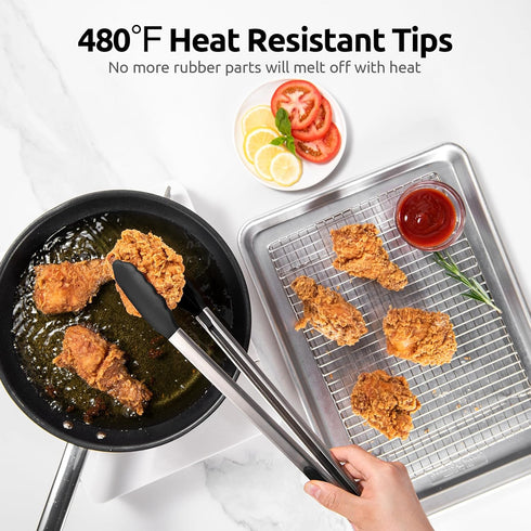 U-Taste Heat Resistant Silicone Kitchen Tong, 16 inch Extra Long Cooking Tong, Non Stick Rubber Tips, Black