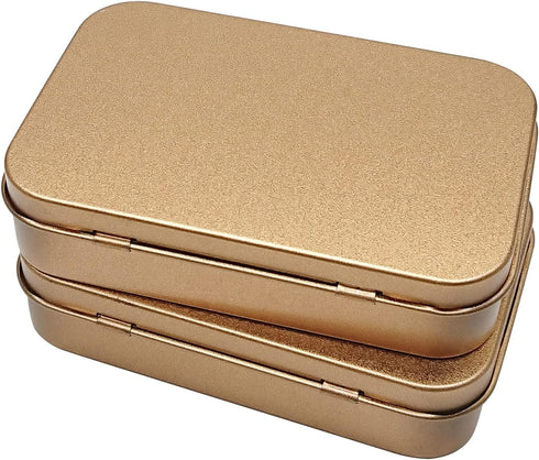 6 Pcs Metal Hinged Tin Box Container, Mini Portable Storage Kit with Lid for Home Storage, Gold, 3.7 x 2.3 Inch
