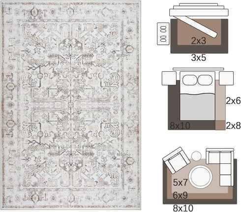 jinchan 2x3 Washable Rug for Entryway - Vintage Floral Area Rug, Ultra-Thin Low Pile Soft Non Slip