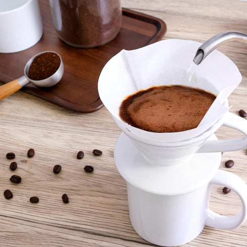 Pour Over Coffee Dripper - White Ceramic Slow Brewing Accessories for Home, Cafe, Restaurants - 2 Cup, V02 Filters