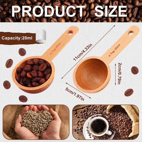 PINKXHY 6 20 ml Pieces Wooden Coffee Spoon in Beech Measuring Scoop for Coffee Beans Wood Table Spoon for Whole Beans
