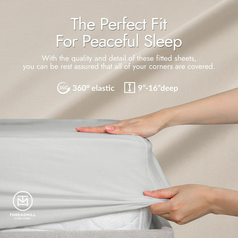 Threadmill 3 Piece Twin Sheets Set for Bed, Rayon Bamboo Cooling Bed Sheets Light Grey - 15 Inch Deep Pocket