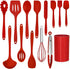 LIANYU 14 Pcs Cooking Utensils Set with Holder, Heat Resistant Silicone Kitchen Tools, Dishwasher Safe (Red)