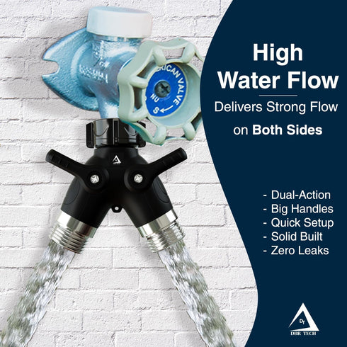 2 DBR Tech Garden Hose Splitter Way Heavy Duty | Faucet Adapter with Long Handle, Outdoor Water Spigot Hose Bib Y Wye