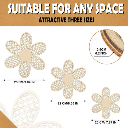 Maitys 3 Pieces Boho Daisy Wall Decor Natural Rattan Flower Wall Hanging Art Wooden Boho Art Nursery Flowers Farmhouse