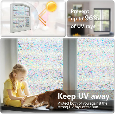 LEMON CLOUD Window Privacy Film - Decorative Stained Glass Window Stickers, Rainbow Cling Holographic, No Glue Frosted