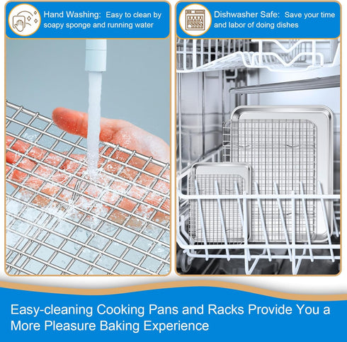P&P CHEF 4 PCS Toaster Oven Pans Trays with Racks Set, Stainless Steel Small Baking Pan and Cooling Rack