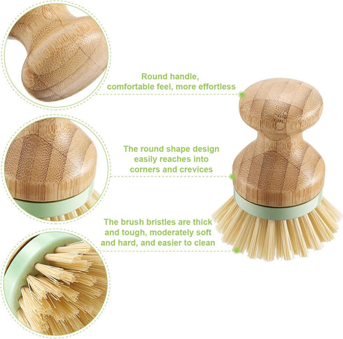 4 Pieces Bamboo Dish Scrub Brush, Wooden Round Scrubbers, Stiff Bristles for Wash Dishes, Kitchen