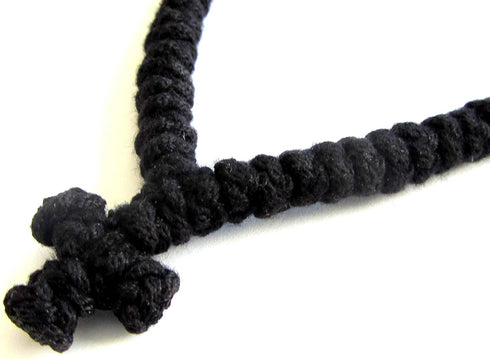 Handmade Blessed Christian Orthodox Komboskoini Prayer Rope - 100 Knots Wool Pendant, Black