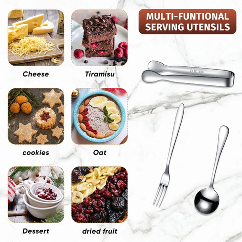 Cunhill 24 Pcs Charcuterie Accessories, Mini Cocktail Tongs, Small Serving Spoons, and Appetizer Forks